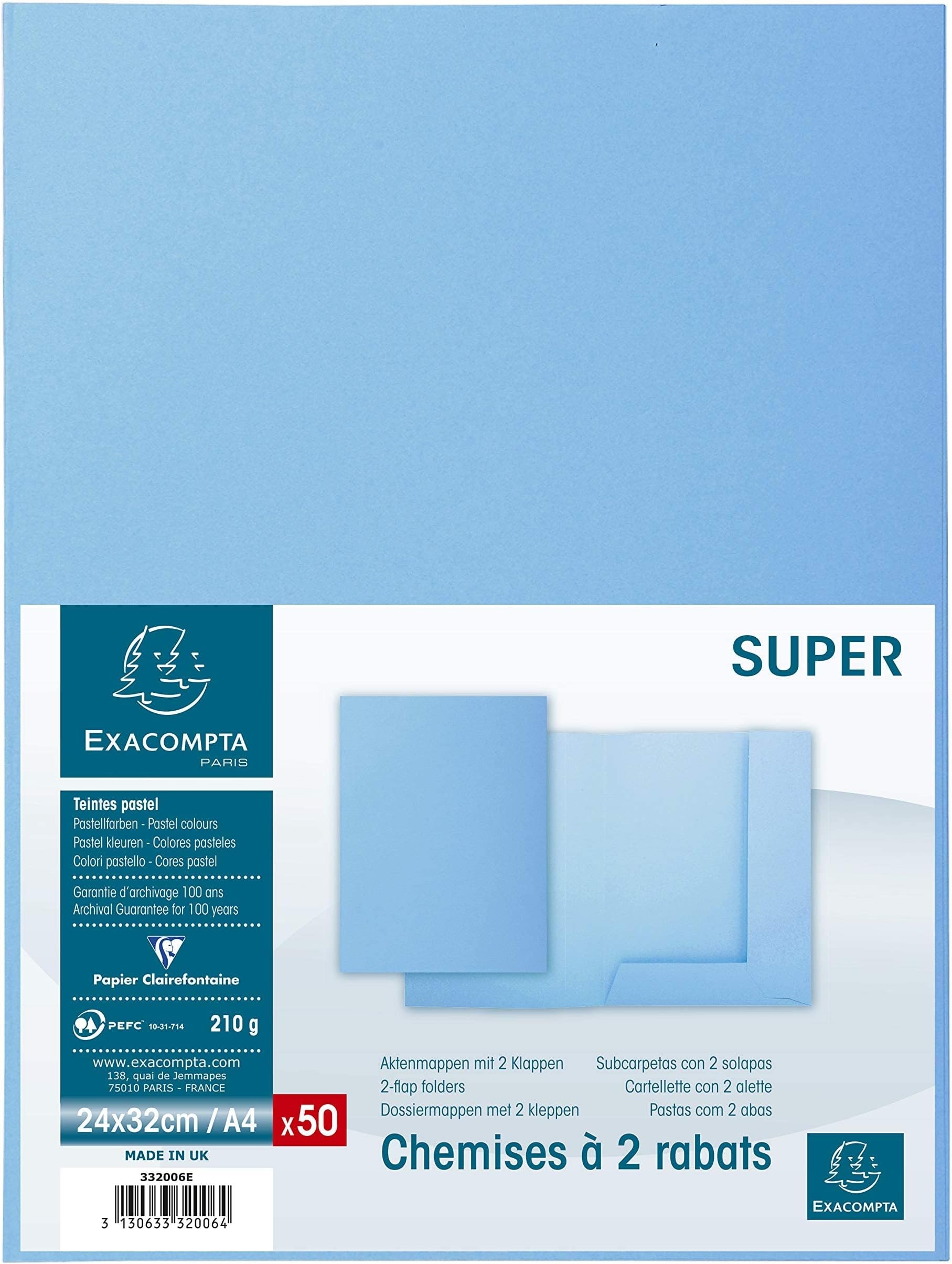  Paquets de 100 Chemises EXACOMPTA semi rigide Foldyne 180g/m² 24x32 Assorties — Synapses Maroc
